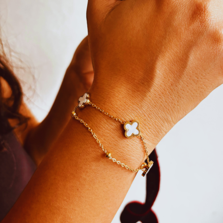 Gold Plated White Clover Shape Bracelet