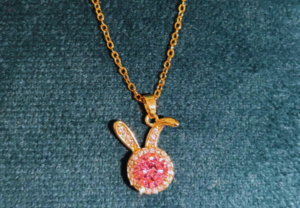 Gold Plated Bunny Pink American Diamond Necklace